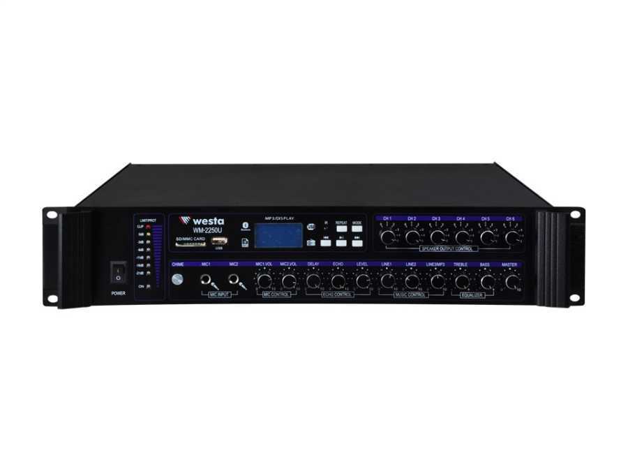 250 Watt LCD Ekran 6 Bölge USB/MP3/Bluetooth Hat Trafolu Mikser Amplifier